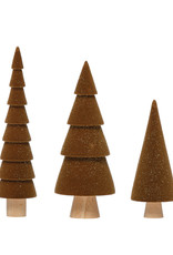 Flocked Wood Trees with Glitter, Brown