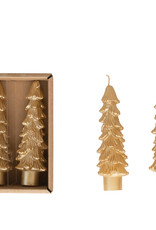 5"H Tree Shaped Taper Candles, Gold, S/2