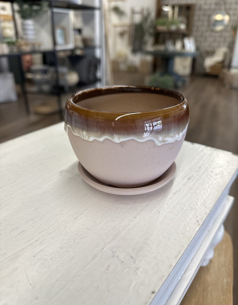 Drip Glaze Planter w/Saucer