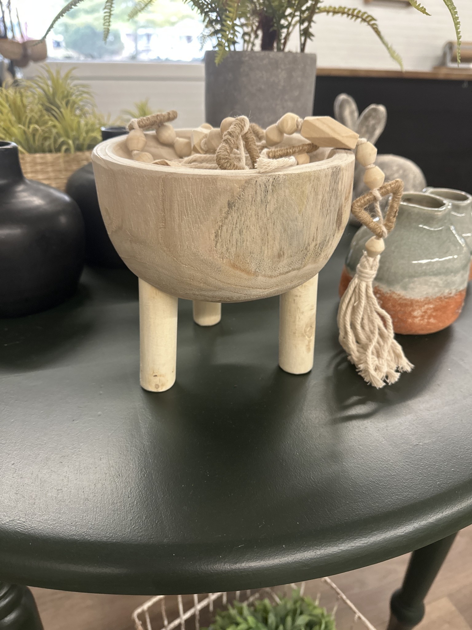 Natural Carved Wood Bowl with Legs Rustic Roots