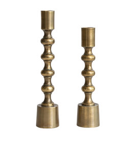 Cast Aluminum Taper Holders, Antique Gold Finish, Set of 2