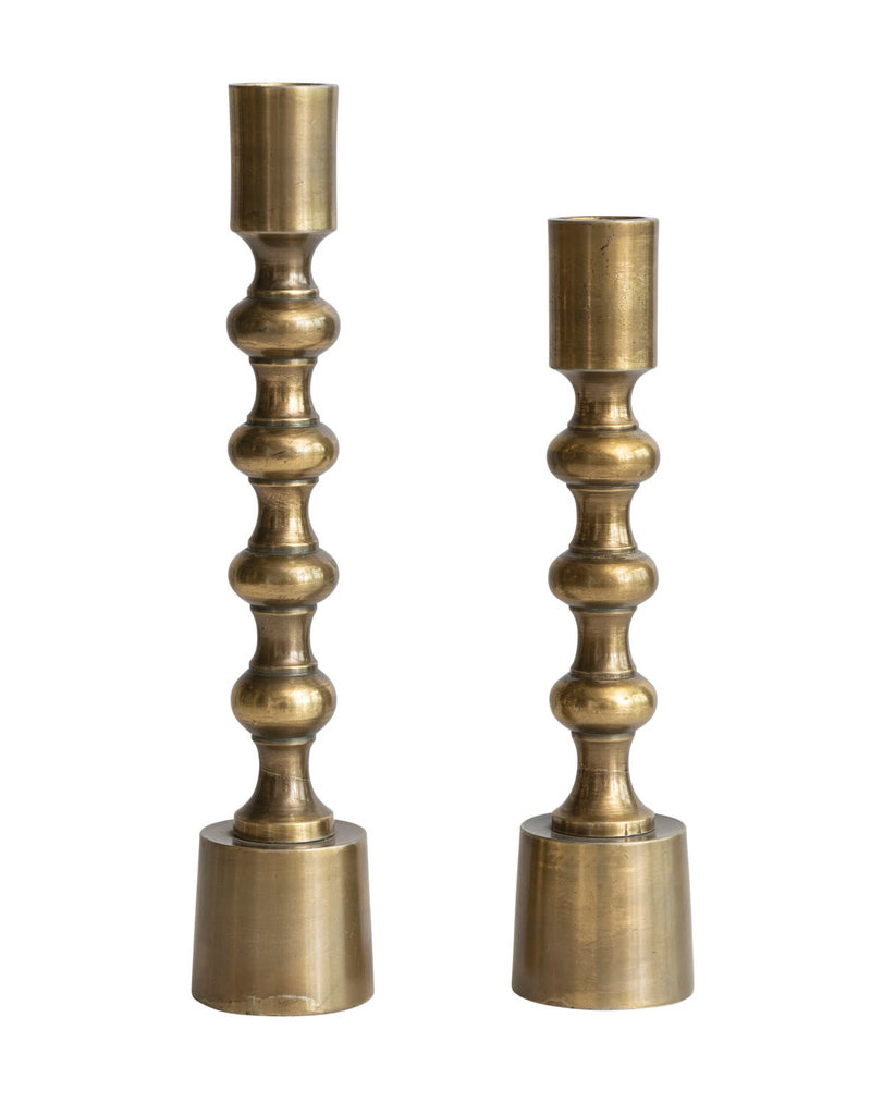Cast Aluminum Taper Holders, Antique Gold Finish, Set of 2