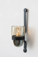 Metal Wall Sconce w/ Iridescent Glass Candle Holder, Matte Black (Holds 3" Pillar)