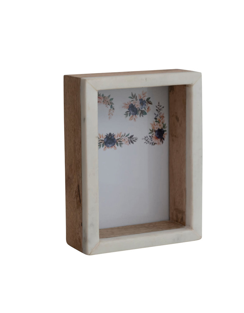 Marble & Mango Wood Shadow Box Photo Frame, White & Natural