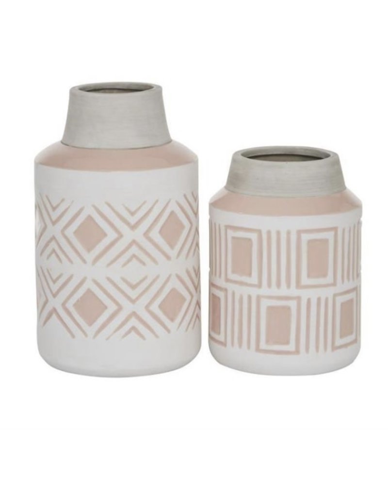 Wht Ceramic Vase, Matte Pink Diamonds