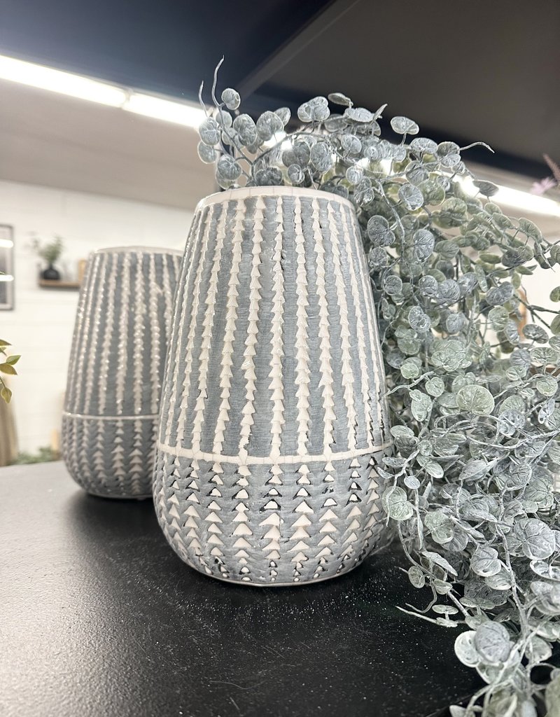 Wht Ceramic Vase w/Stripes