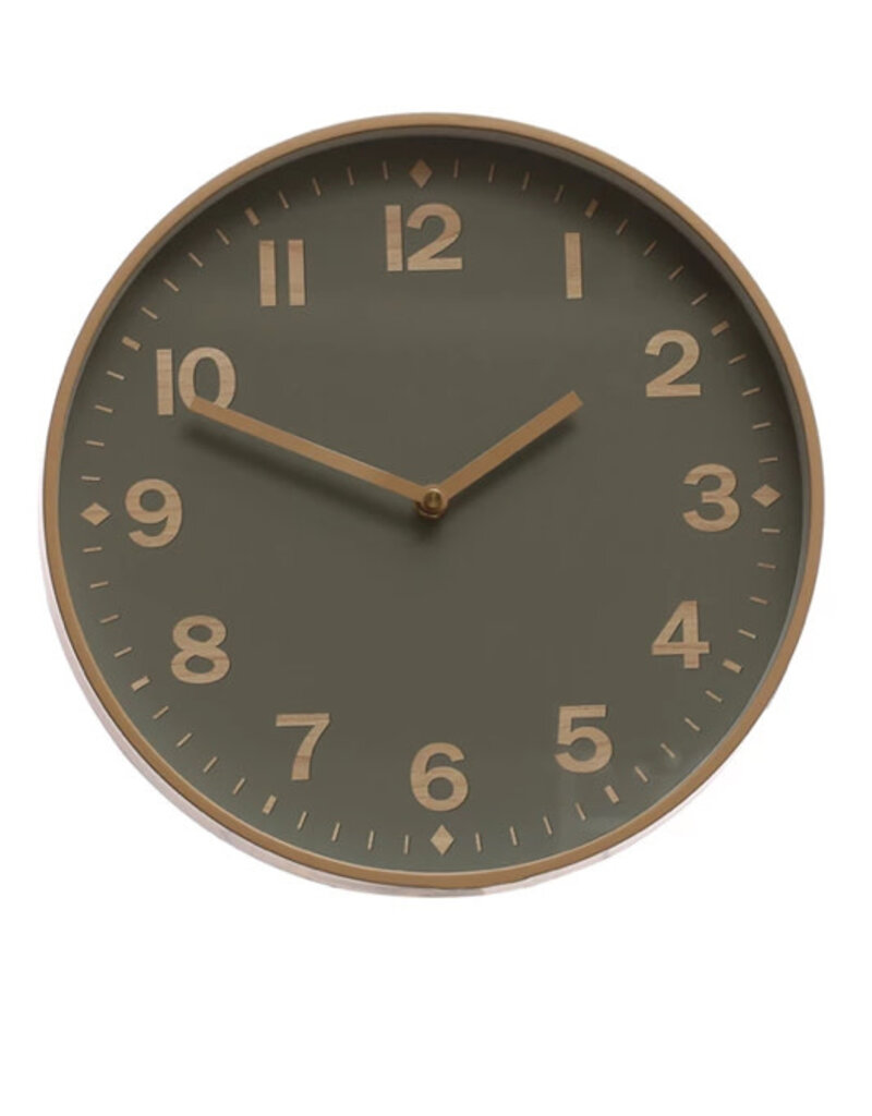 12" Round Plastic Wall Clock, Green/Tan