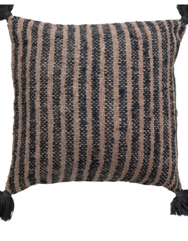 18" Woven Pillow w/Stripes and Tassels