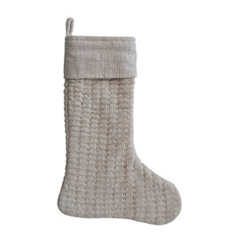 20"H Wool Knit Stocking w/ Cotton Slub Cuff