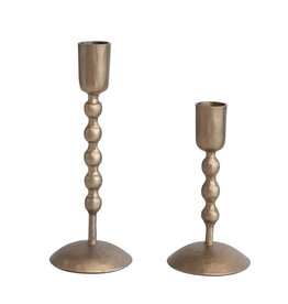 Hand-Forged Iron Taper Holders, Antique Brass Finish, S/ 2