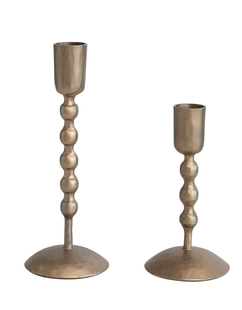 Set of 2 - Antique finish Wooden Candle Holders