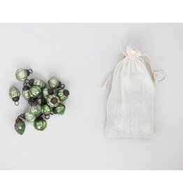 1"H Mercury Glass Ornaments in Muslin Bag, Green, Set/36