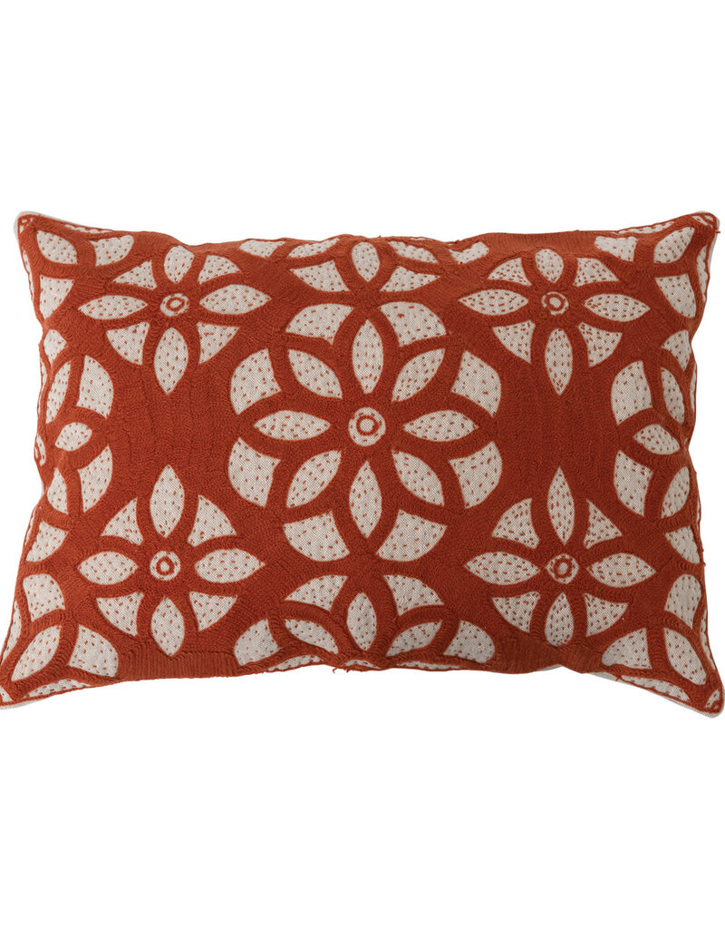 20" x 14" Cotton Lumbar Pillow with Embroidery
