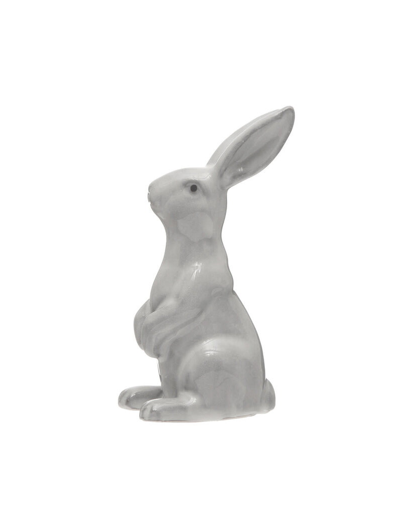 Stoneware Rabbit, Reactive Glaze, White