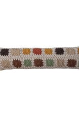 36"L x 10"H Cotton Crocheted Granny Square Lumbar Pillow w/ Block Pattern