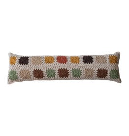 36"L x 10"H Cotton Crocheted Granny Square Lumbar Pillow w/ Block Pattern