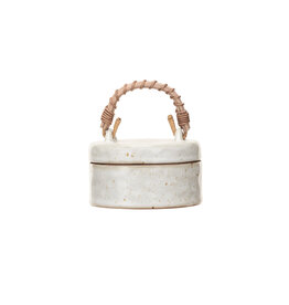 Stoneware Jar w/ Woven Rattan Handle