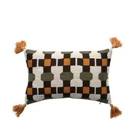 Cotton Embroidered Mini Lumbar Pillow w/Tassels