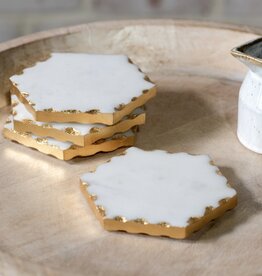 S/4 Marble/Gold Foil Edge Coasters