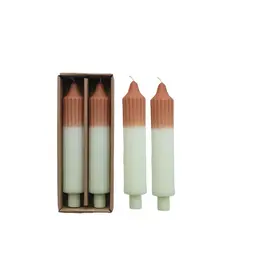 8"H Two-Tone Pleated Taper Candles in Box, Set of 2