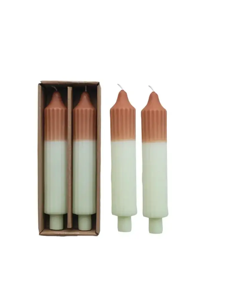 8"H Two-Tone Pleated Taper Candles in Box, Set of 2