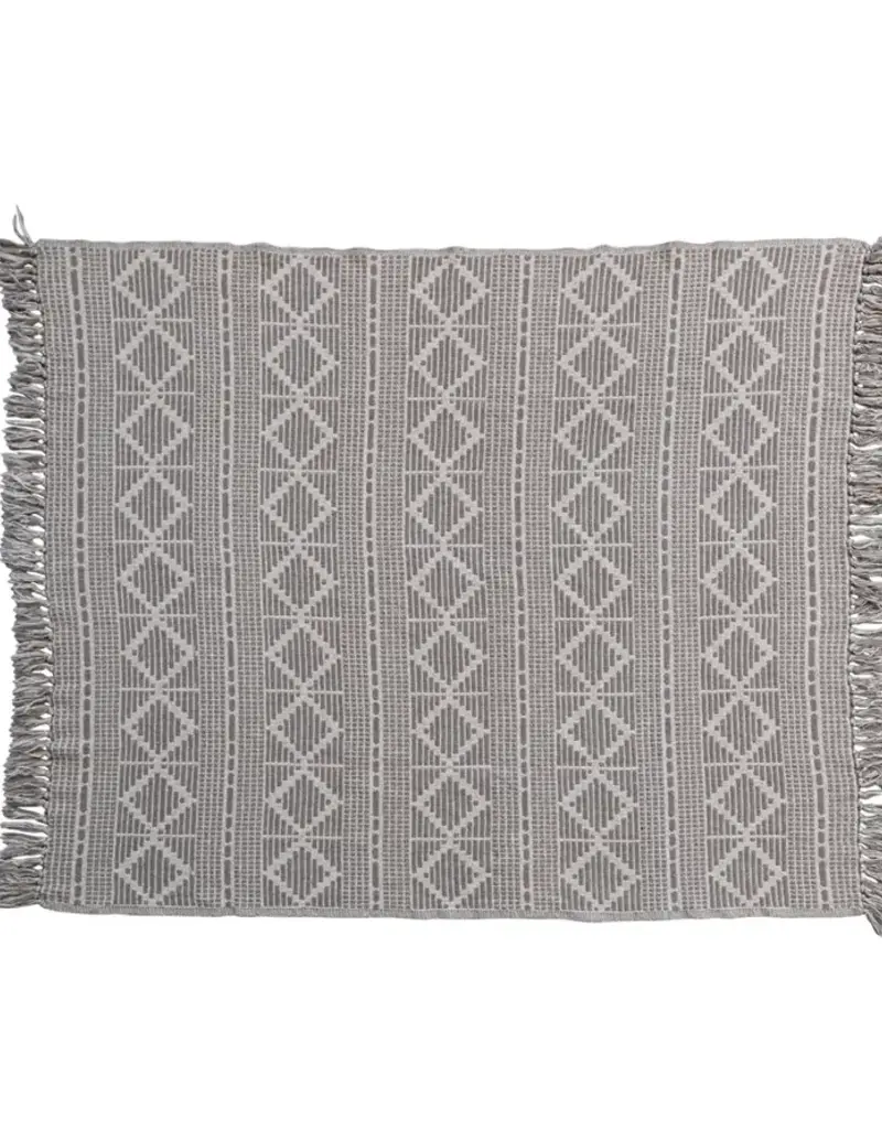 Recycled Cotton Jacquard Throw w/ Diamond Pattern, Grey & Natural