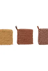 8" Cotton Crochet Pot Holder, w/Leather Loop