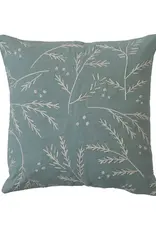 20" Square Cotton Slub Pillow w/ Floral Embroidery, Mint Color & White