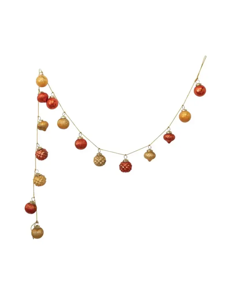 72"L Embossed Mercury Glass Ornament Garland w/ Gold Cord, Yellow & Orange Color
