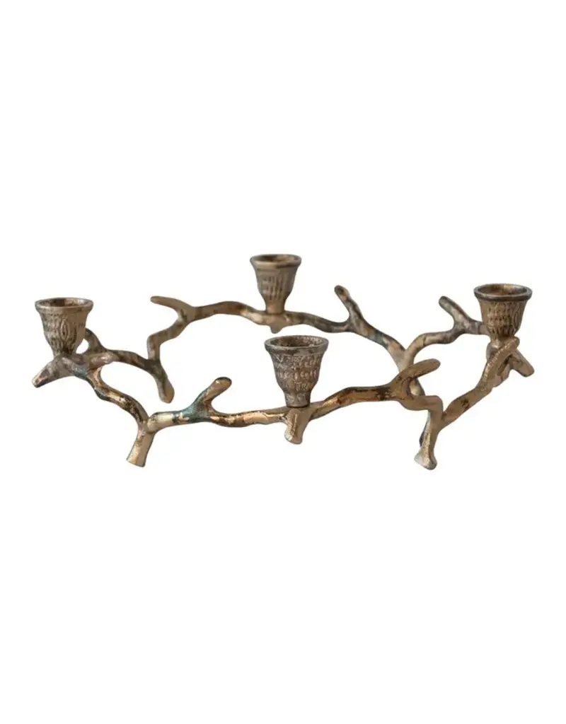 Aluminum Wreath Advent Taper Holder, Oxidized Antique Gold Finish