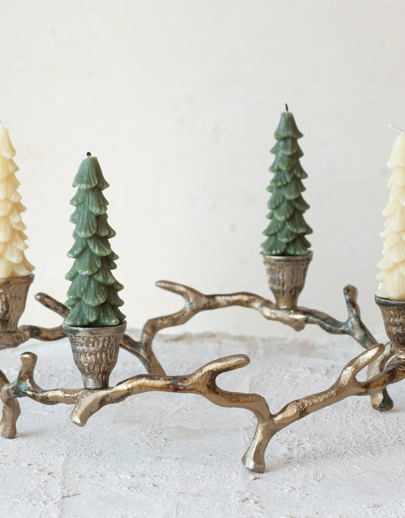 Aluminum Wreath Advent Taper Holder, Oxidized Antique Gold Finish