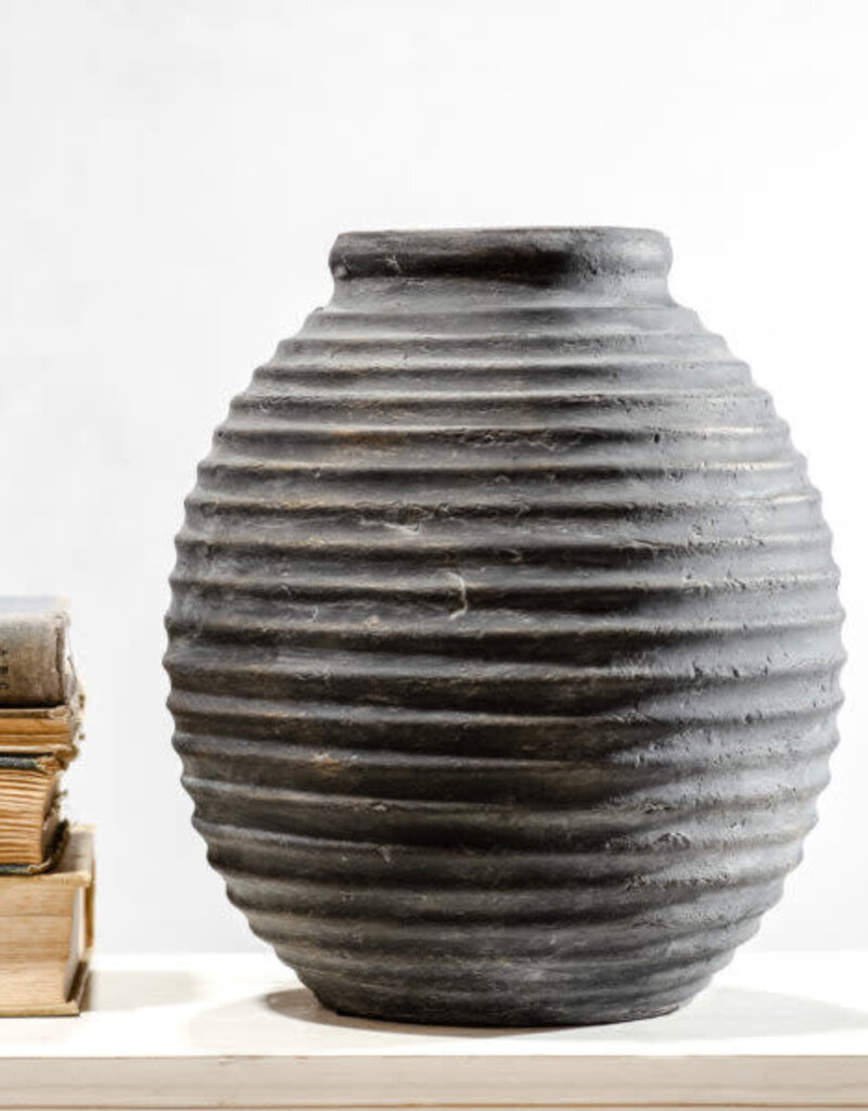 10.25" Black Terracotta Line Vase