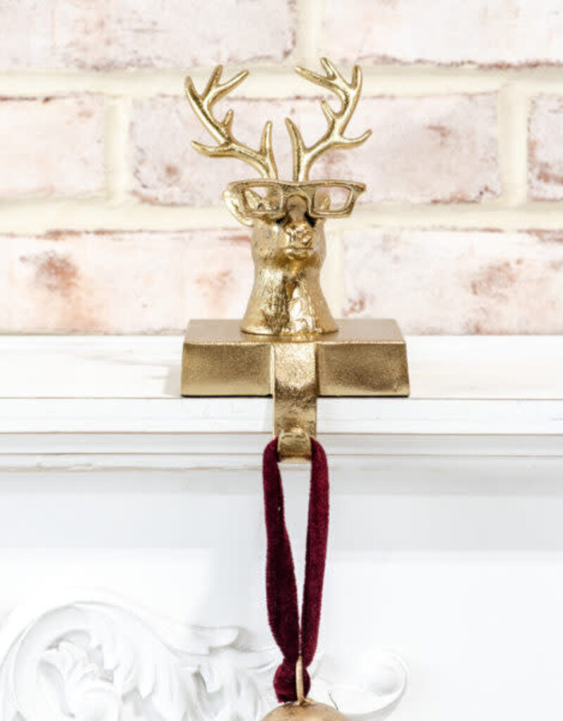 Gold eyeglass reindeer stocking holder