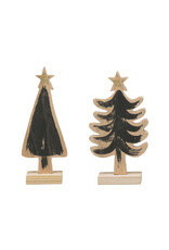 6-1/4"H Wood Tree, Natural and Black with Gold Star, 2 Styles
