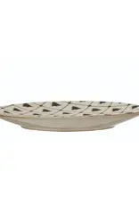 6" Round Stoneware Plate with Tree Pattern, Reactive Glaze, White and Black