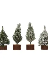 Faux Pine Tree with Wood Slice Base, Snow Finish, 4 Styles