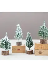Faux Pine Tree with Wood Slice Base, Snow Finish, 4 Styles