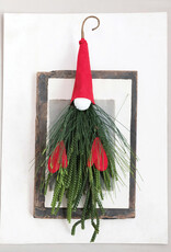 Faux Pine and Fabric Gnome Wall Hanging, Red 10"W x 21"H