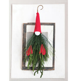 Faux Pine and Fabric Gnome Wall Hanging, Red 10"W x 21"H