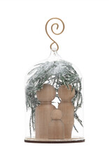 Glass Cloche Ornament with Holy Family, Faux Pine and Snow  4-1/4"H