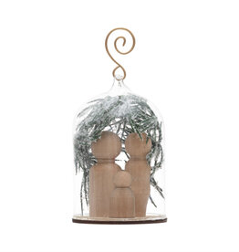 Glass Cloche Ornament with Holy Family, Faux Pine and Snow  4-1/4"H