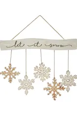 Fir Wood Snowflake Wall Hanging "Let It Snow", White & Natural