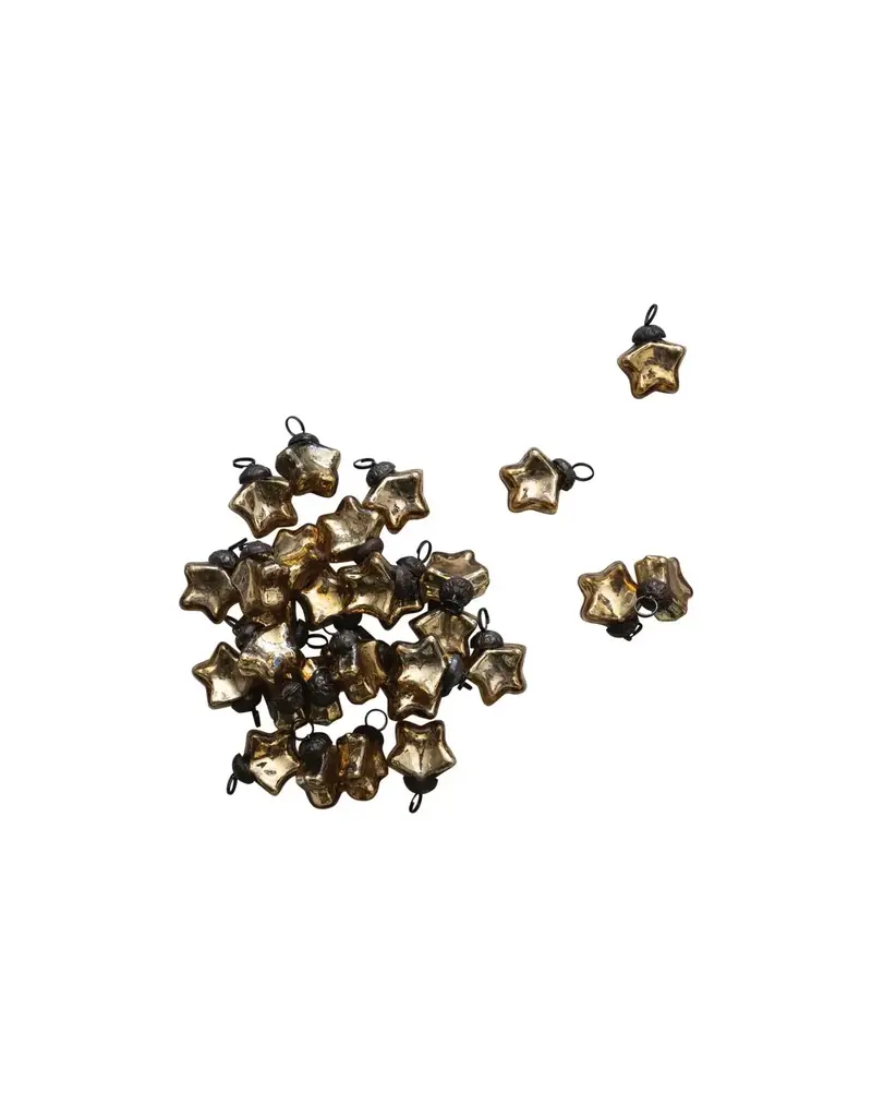 1"H Glass Star Ornaments in Kraft Box, Gold Finish, Set of 30