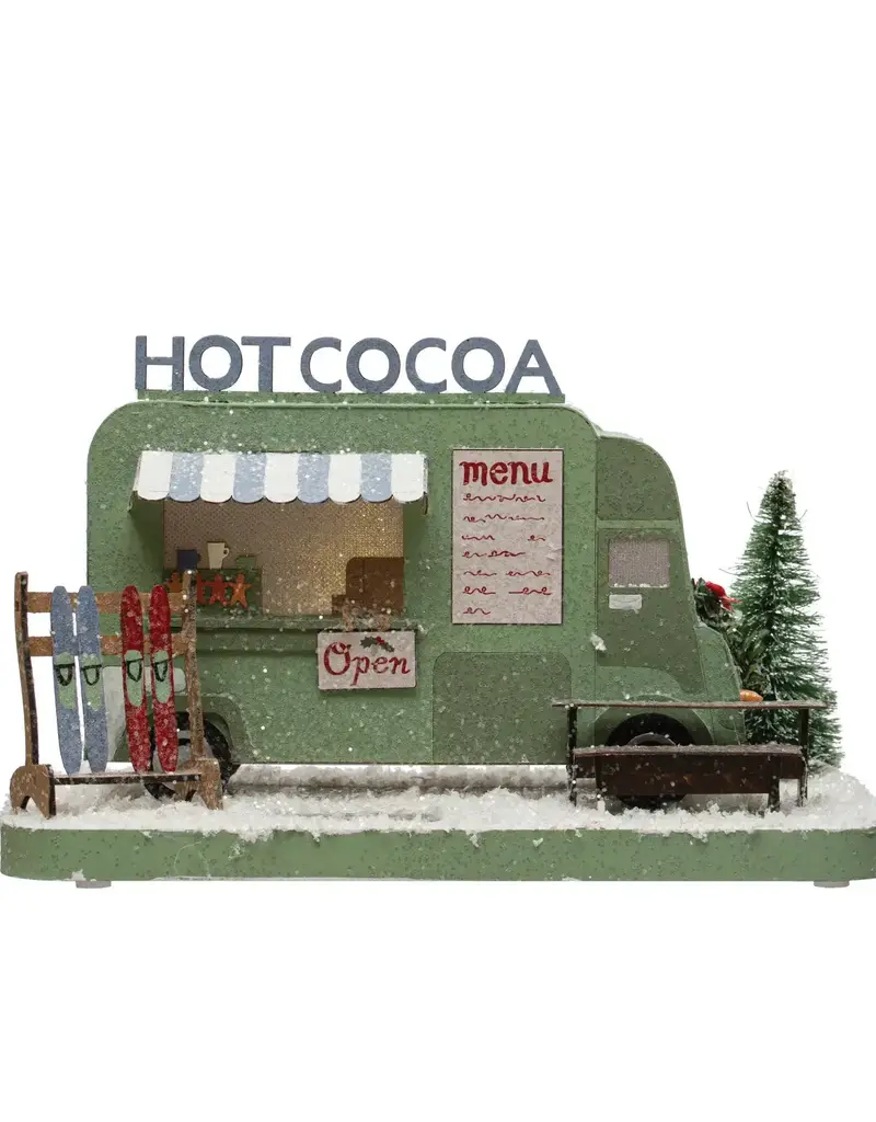 Paper Hot Cocoa Truck in Winter Scene w/ Glitter & LED Light
