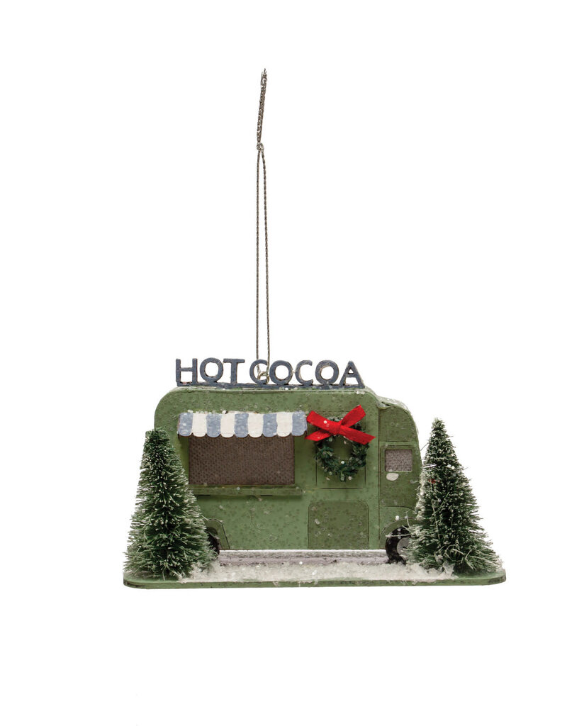 Paper Hot Cocoa Truck in Winter Scene Ornament w/ LED Light