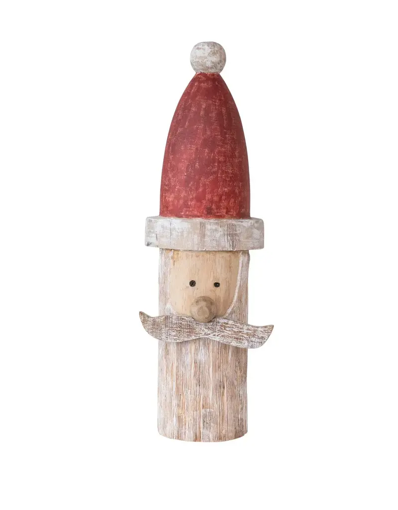 Hand-Carved Mango Wood Santa Head, Red, White & Natural