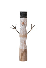 Hand-Carved Mango Wood & Metal Snowman, Black, White & Natural