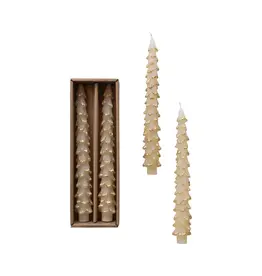 Unscented Tree Shaped Taper Candes in Box, Eggnog Color, Set of 2