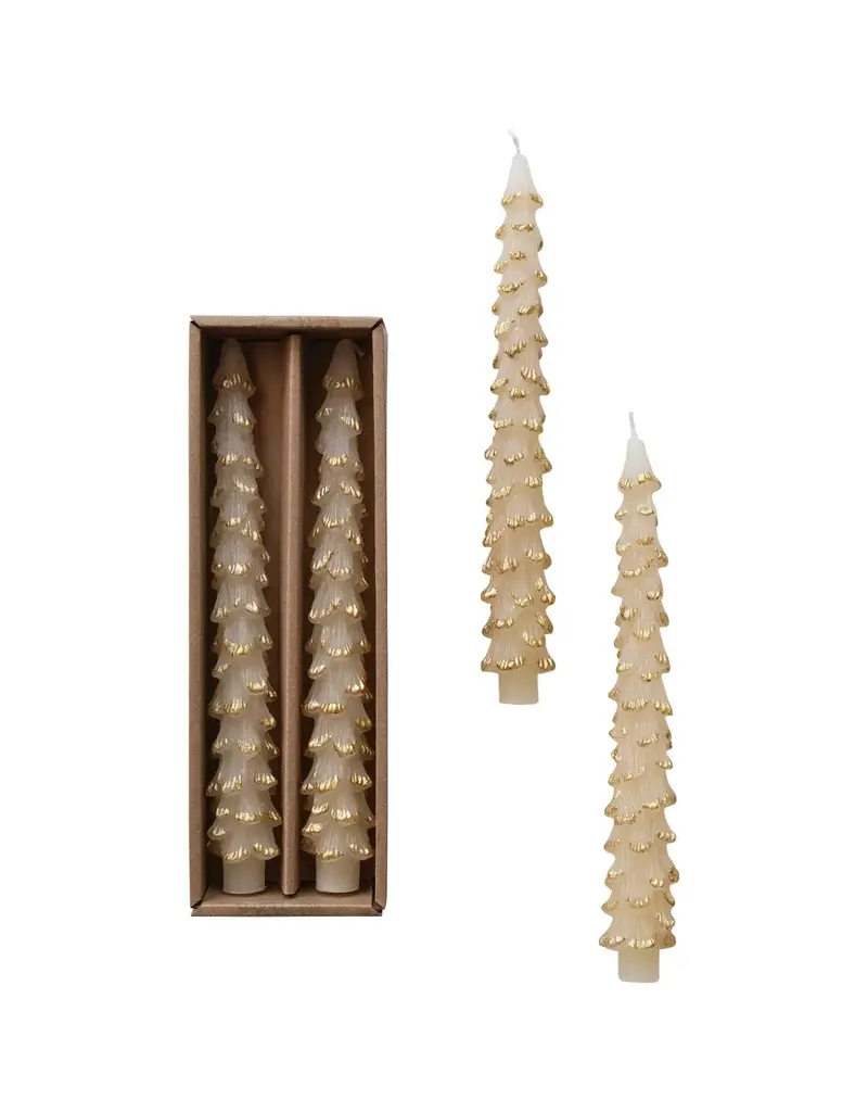 Unscented Tree Shaped Taper Candes in Box, Eggnog Color, Set of 2