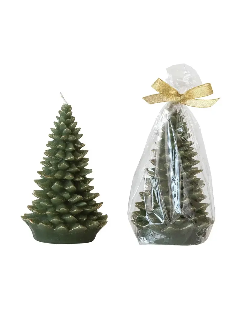 Unscented Tree Shaped Candle w/ Gold Tips, Evergreen Color